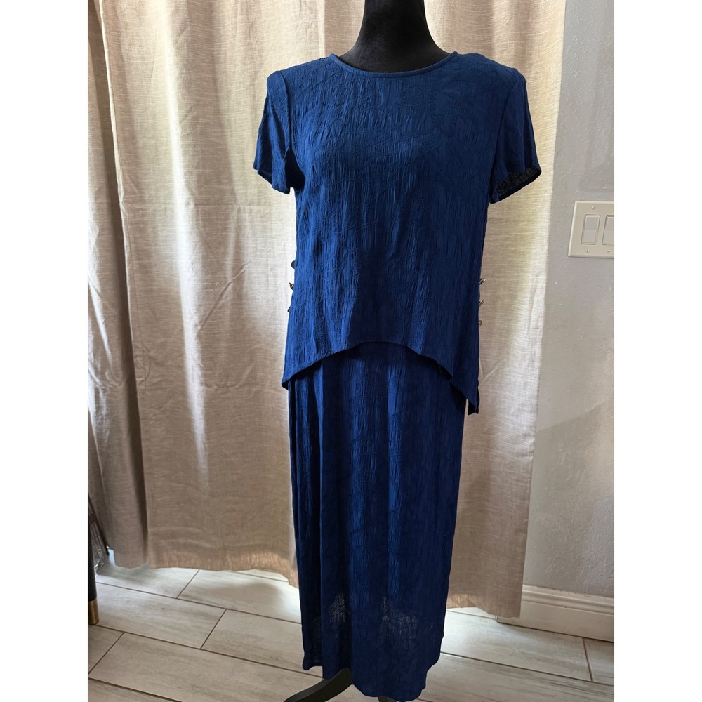 Forever Caroline Jim Elliot Blue Jacquard Maxi Dress Petite 8P Two Piece Look